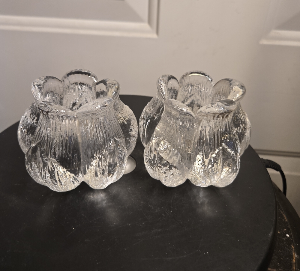 Pair Of Kosta Boda Rosebud Textured Art Glass Candle Holders Mats Jonasson